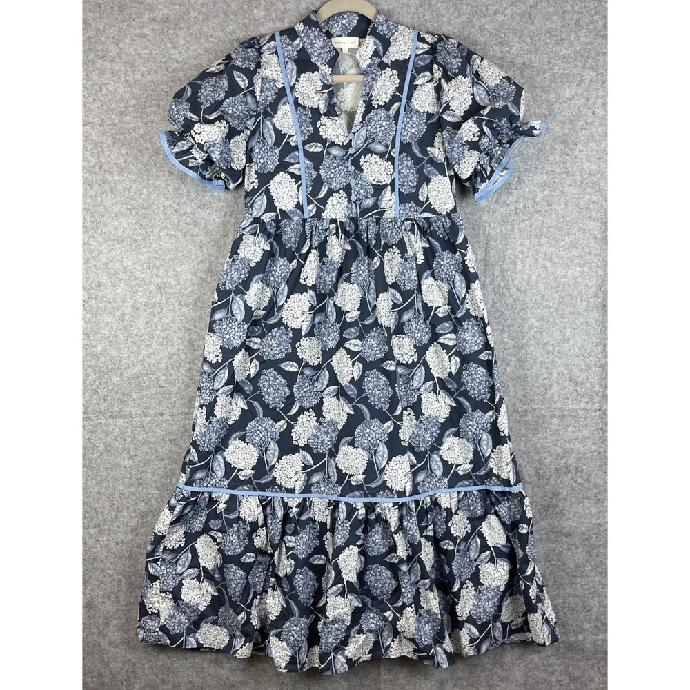 Entro Floral Tiered Midi Dress Womens Small Puff Sleeve Boho Cottagecore Prairie